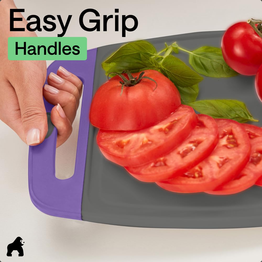 GORILLA GRIP BPA-Free Reversible Kitchen Cutting Board, Set of 3, Black