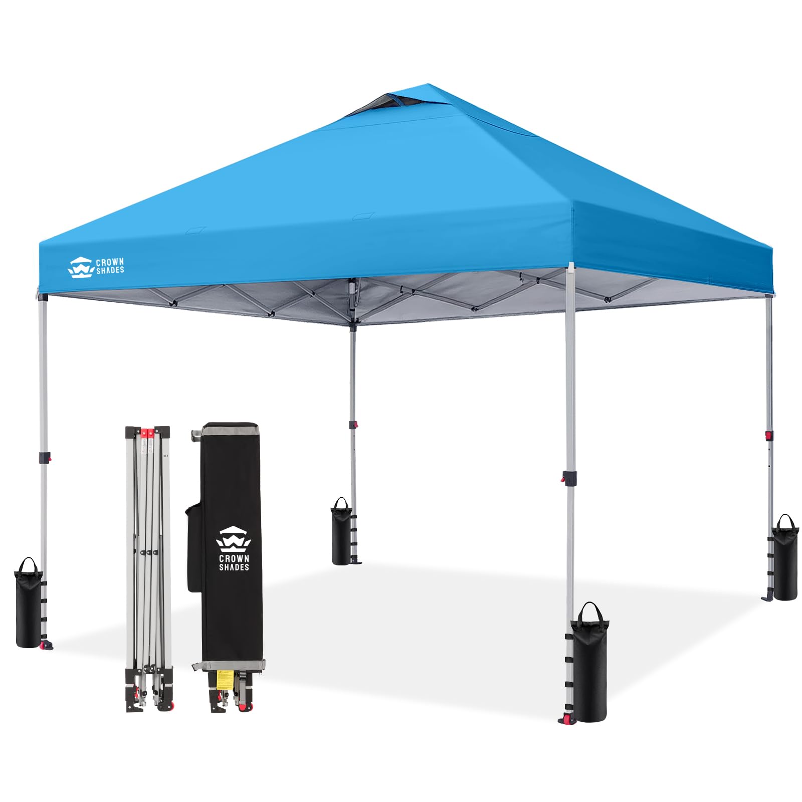 CROWN SHADES 8x8 Pop Up Canopy Tent with One Push Setup, Grid White