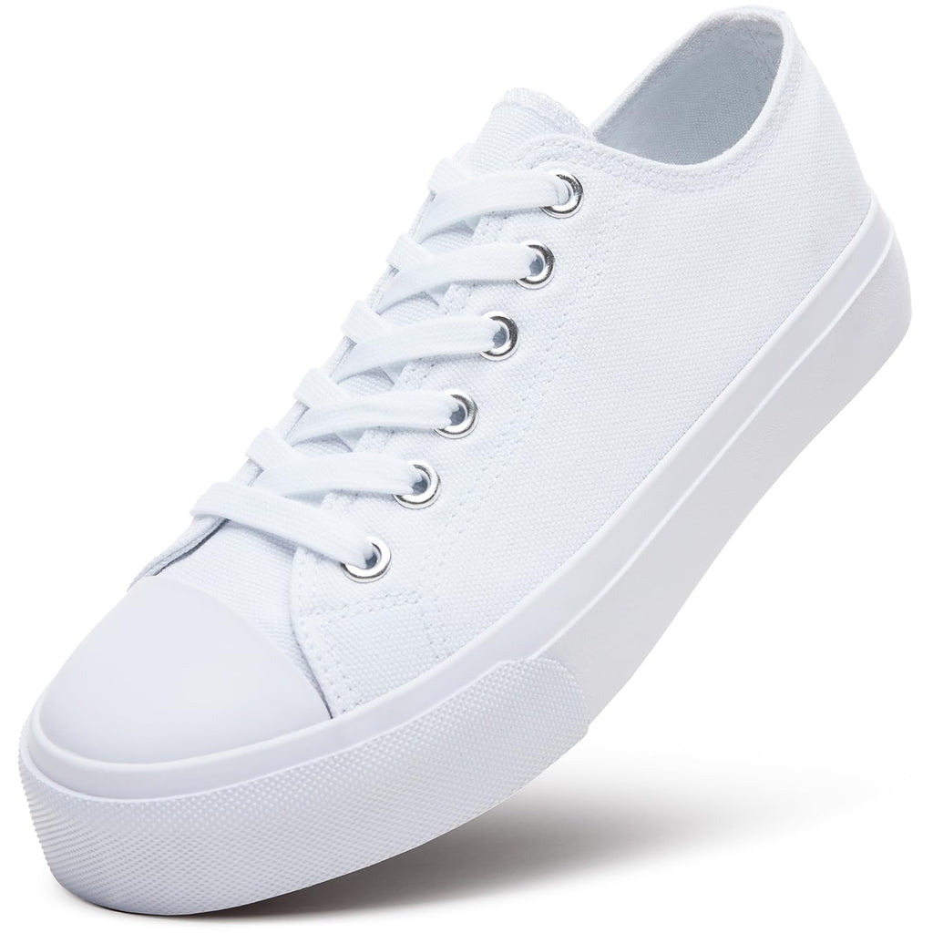 ZGR Womens White Tennis Shoes for Women,Low Tops Lace up Canvas Sneakers