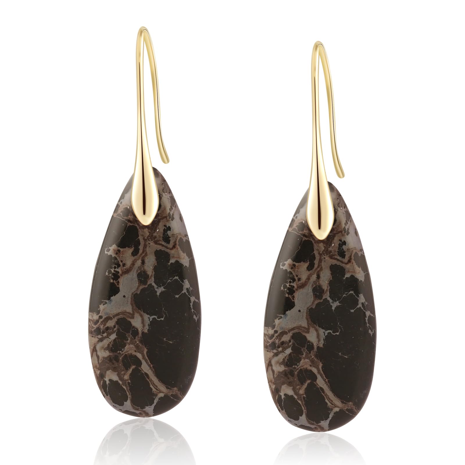 Sriomu Natural Healing Stone Fishhoop Dangle Drop Earrings Statement Gold silver earrings
