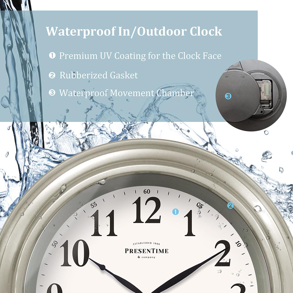 Presentime 24 inch Large Illuminated Waterproof Outdoor Clock