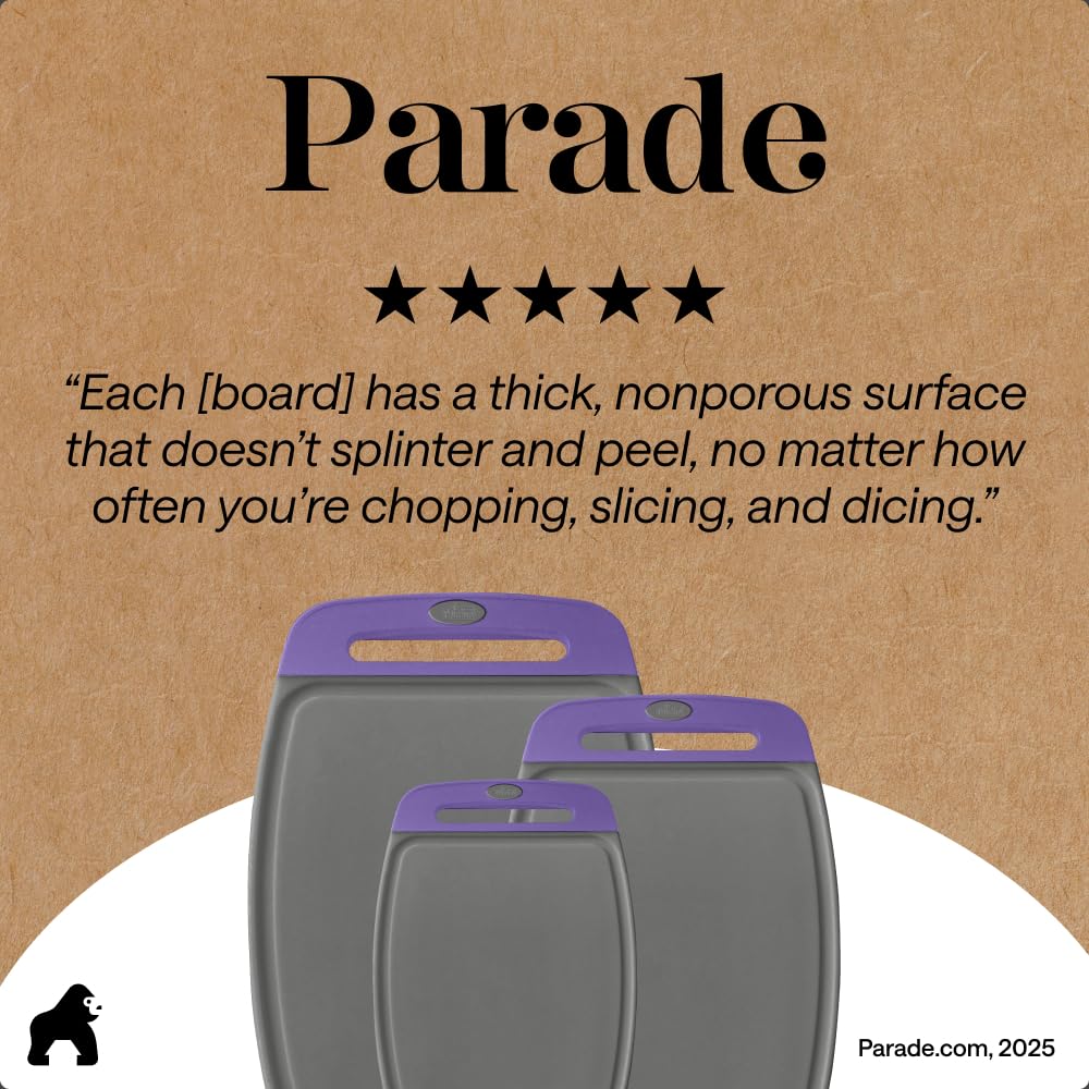 GORILLA GRIP BPA-Free Reversible Kitchen Cutting Board, Set of 3, Black