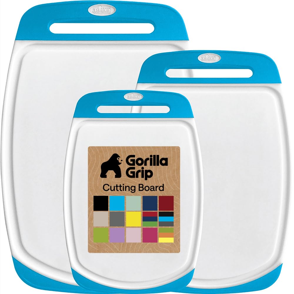 GORILLA GRIP BPA-Free Reversible Kitchen Cutting Board, Set of 3, Black