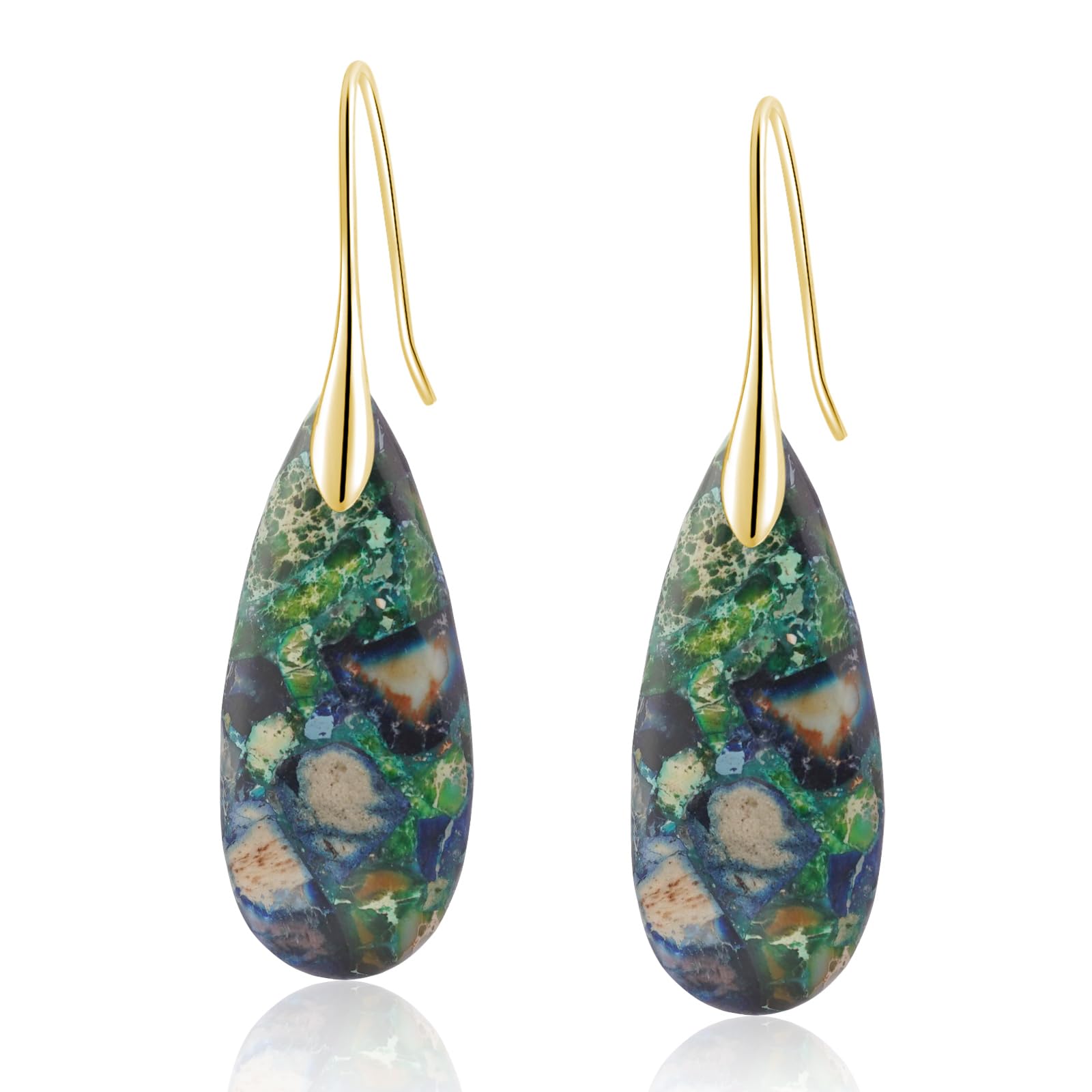 Sriomu Natural Healing Stone Fishhoop Dangle Drop Earrings Statement Gold silver earrings