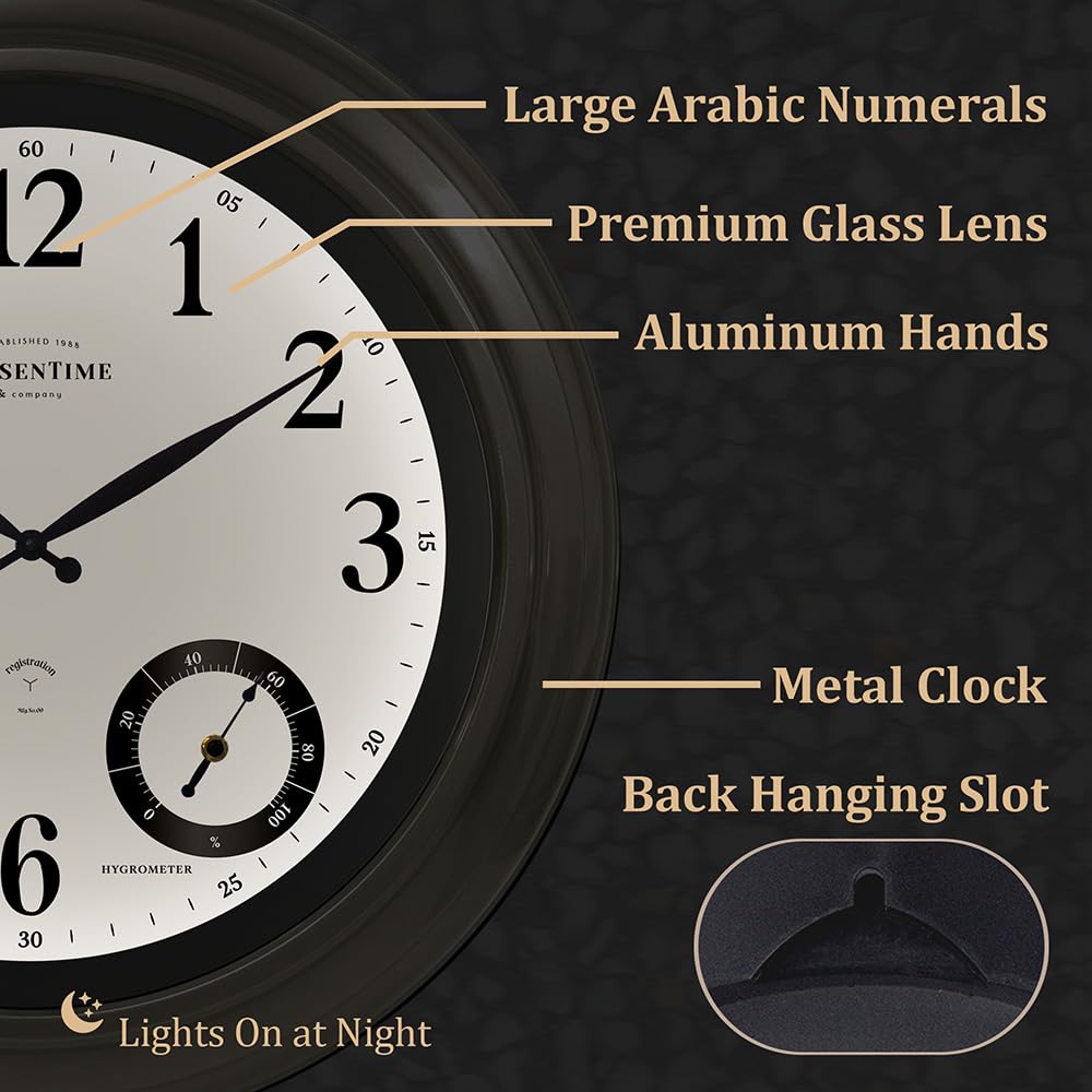 Presentime 24 inch Large Illuminated Waterproof Outdoor Clock