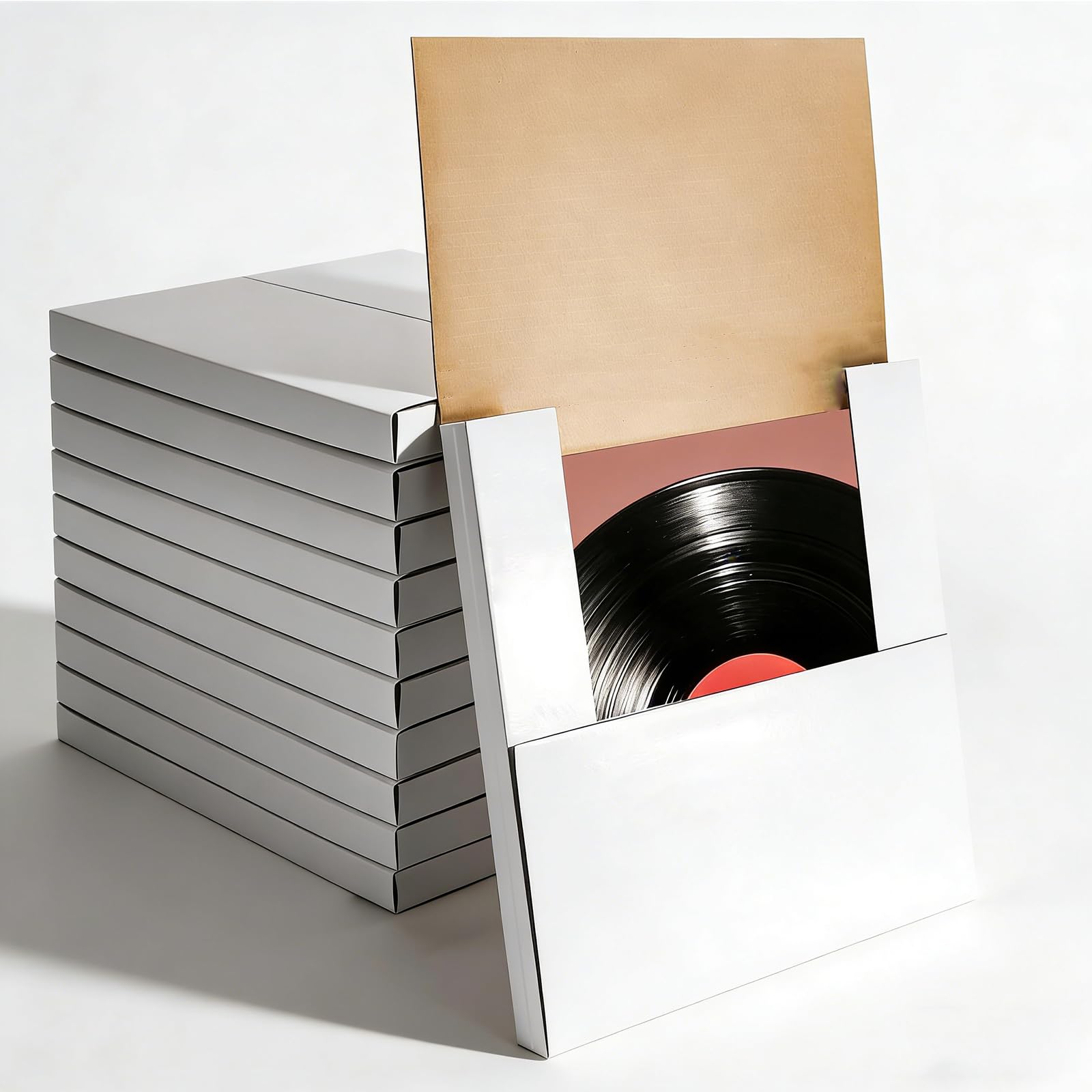 50 Pack Vinyl Record Shipping Boxes: 12.5" X 12.5" x 1" White Vinyl Record LP Shipping Mailer Boxes, Easy Fold LP Cardboard Mailing Boxes Multi Depth Album Mailers for Packaging Moving Storage