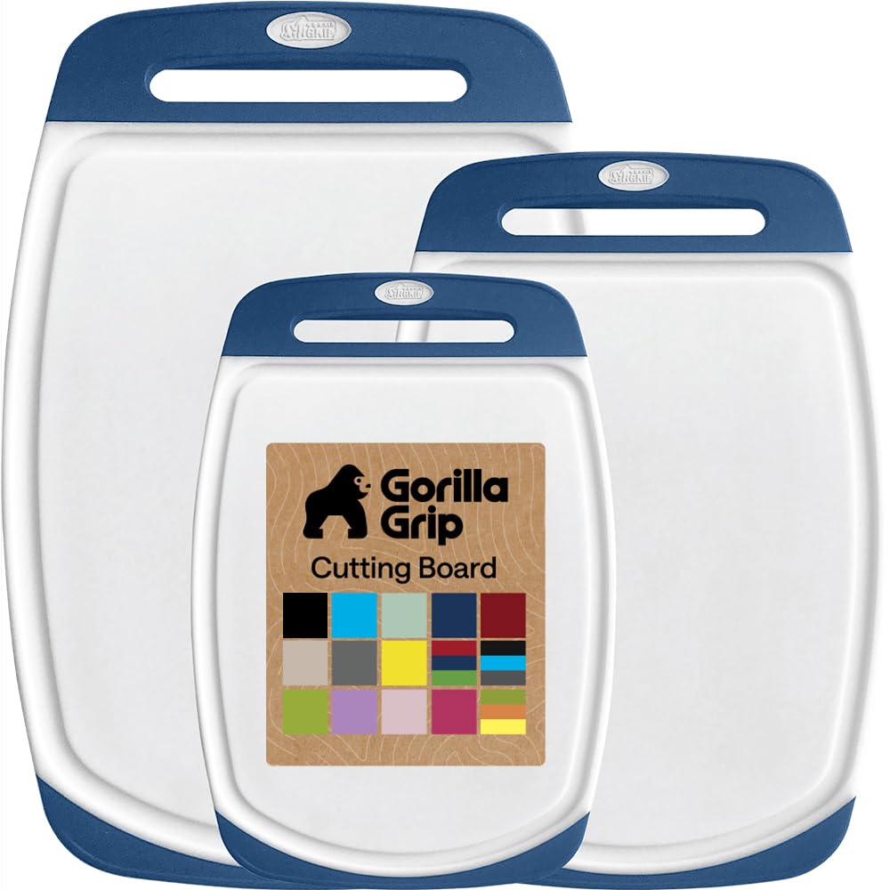 GORILLA GRIP BPA-Free Reversible Kitchen Cutting Board, Set of 3, Black