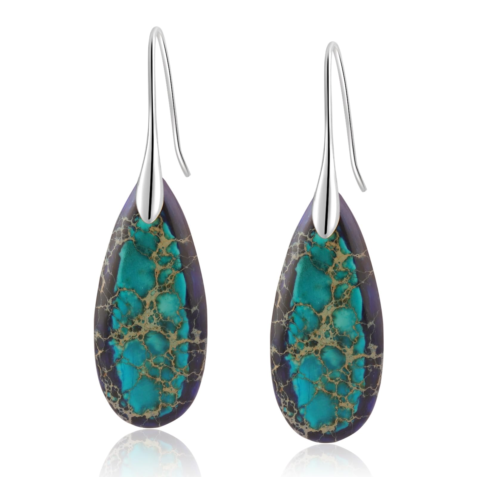 Sriomu Natural Healing Stone Fishhoop Dangle Drop Earrings Statement Gold silver earrings