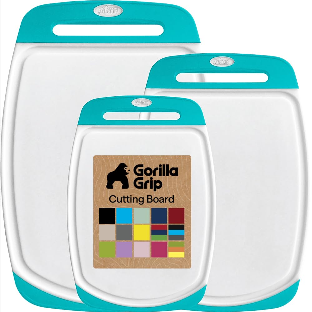 GORILLA GRIP BPA-Free Reversible Kitchen Cutting Board, Set of 3, Black