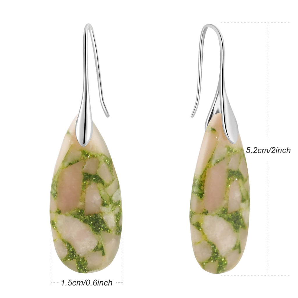 Sriomu Natural Healing Stone Fishhoop Dangle Drop Earrings Statement Gold silver earrings