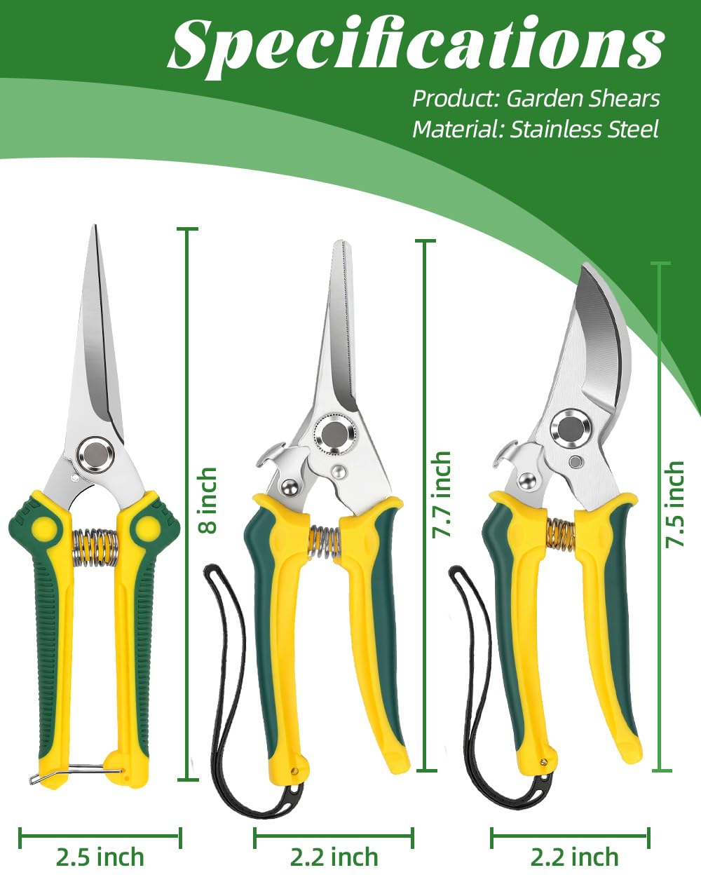 EWPJDK 3 Pack Garden Pruning Shears Scissors Clippers Stainless Steel