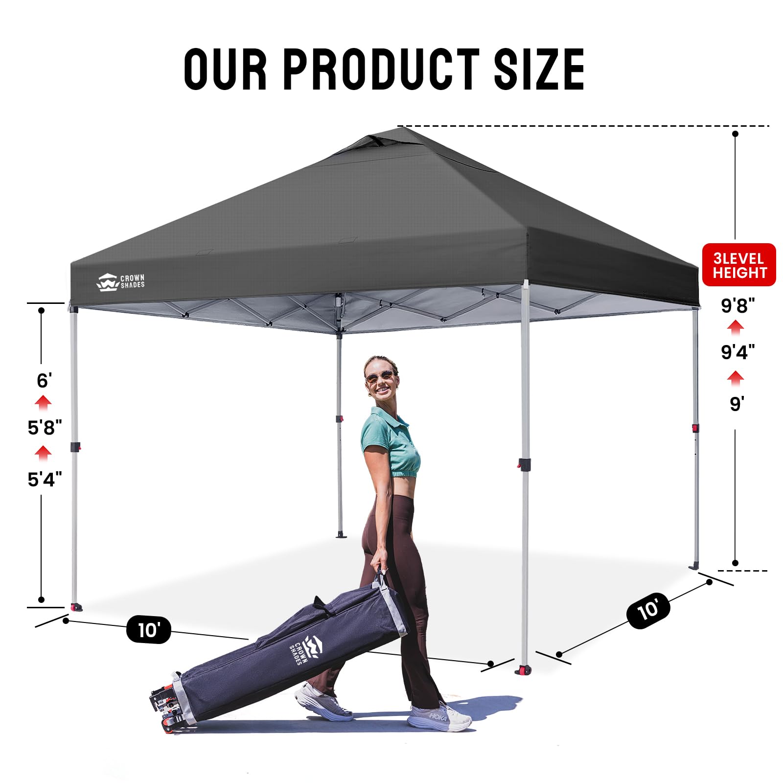 CROWN SHADES 8x8 Pop Up Canopy Tent with One Push Setup, Grid White