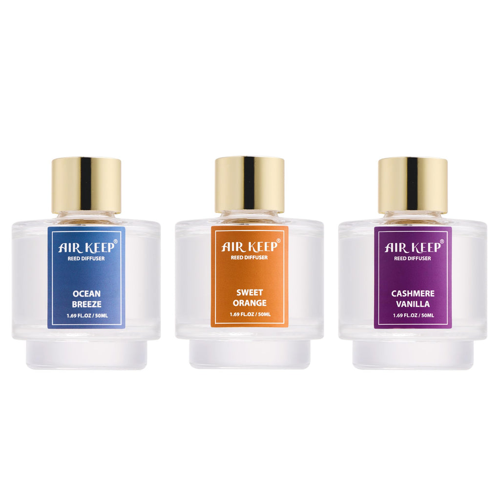 Airkeep Reed Diffuser Set of 3,Clean Linen Ocean Mist&Sea Salt Lavender Eucalyptus Oil Reed Diffusers for Bedroom Living Room Office Aromatherapy Oil Reed Diffuser for Gift 50ml x 3