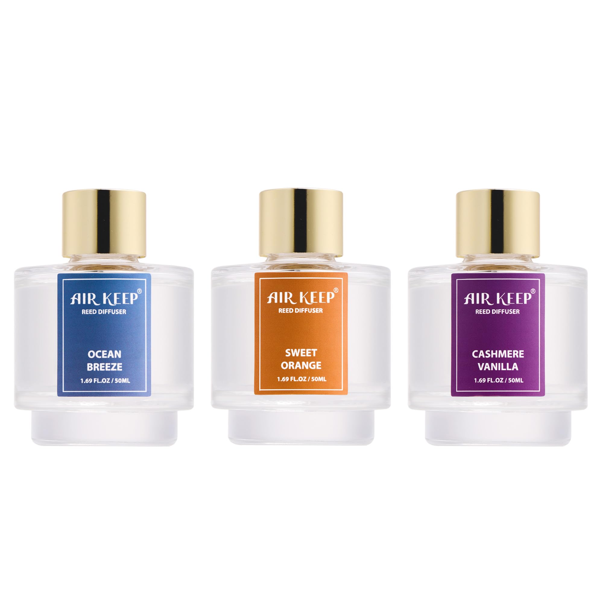 Airkeep Reed Diffuser Set of 3,Clean Linen Ocean Mist&Sea Salt Lavender Eucalyptus Oil Reed Diffusers for Bedroom Living Room Office Aromatherapy Oil Reed Diffuser for Gift 50ml x 3