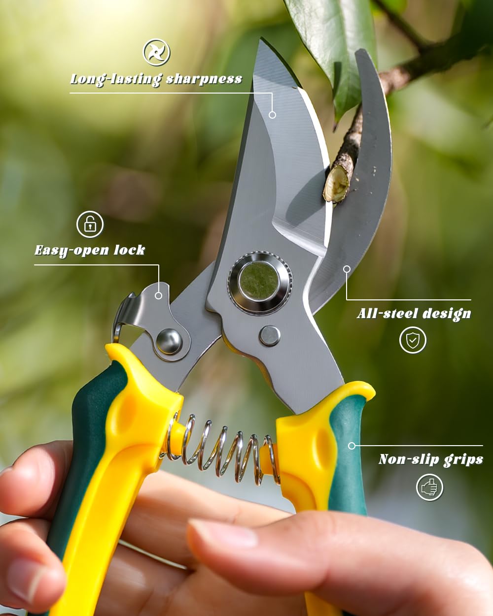 EWPJDK 3 Pack Garden Pruning Shears Scissors Clippers Stainless Steel