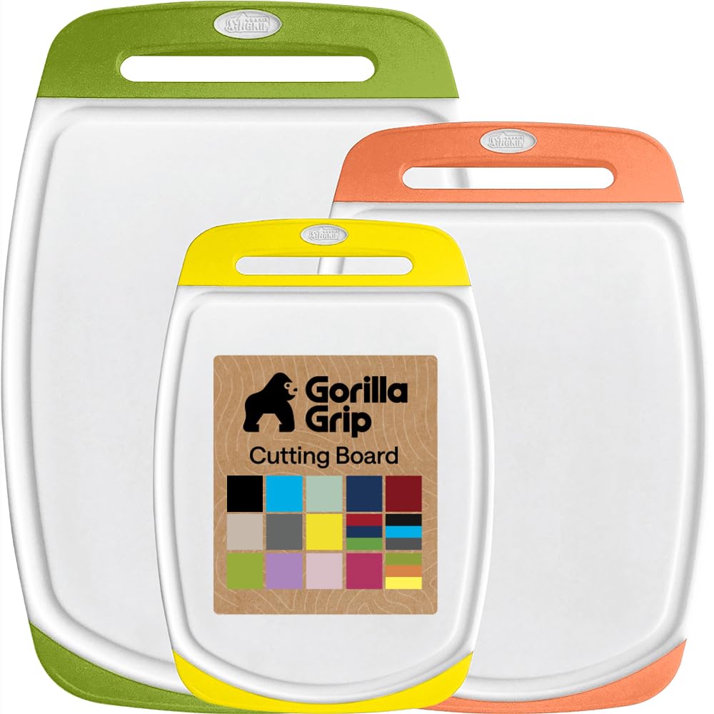 GORILLA GRIP BPA-Free Reversible Kitchen Cutting Board, Set of 3, Black