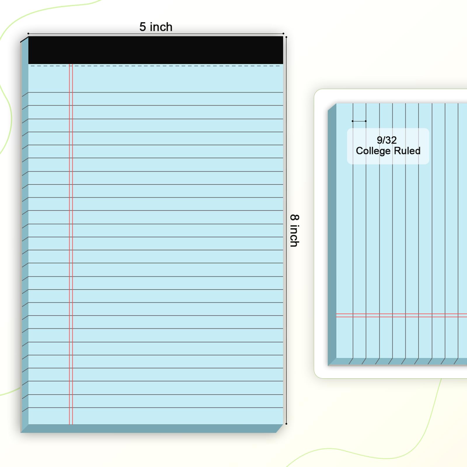 5pcs Small Note Pads 5x8 Notebook College Ruled Legal Pads Color Notepads 5 Pack Study Back Writing Pads 5 x 8 Perforated Narrow Ruled Pads of Paper for School & Office Supplies 30 Sheets/Pack
