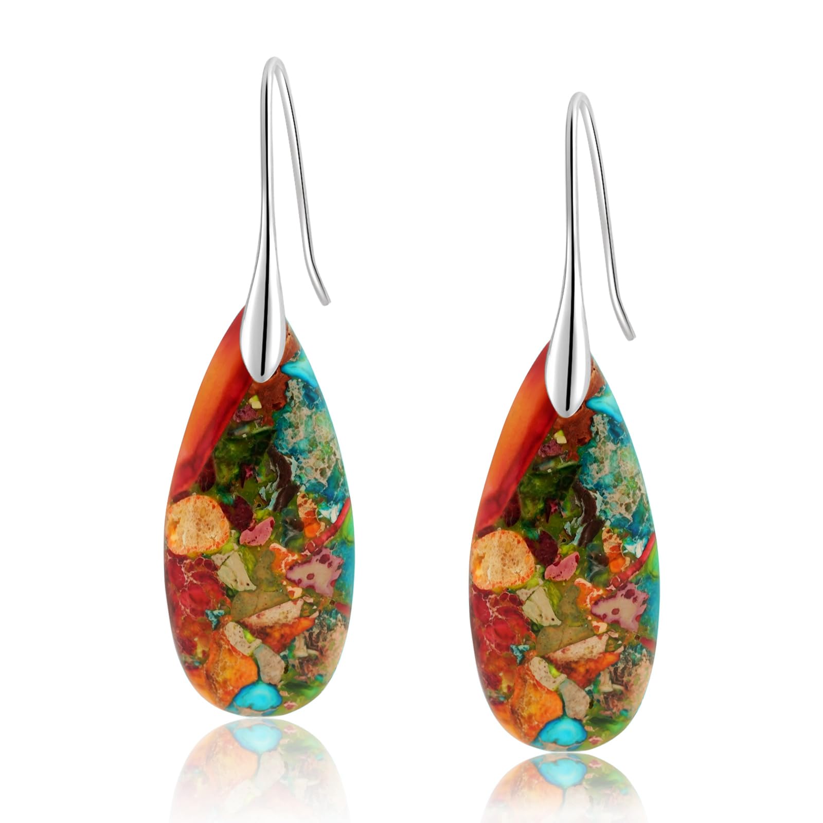 Sriomu Natural Healing Stone Fishhoop Dangle Drop Earrings Statement Gold silver earrings