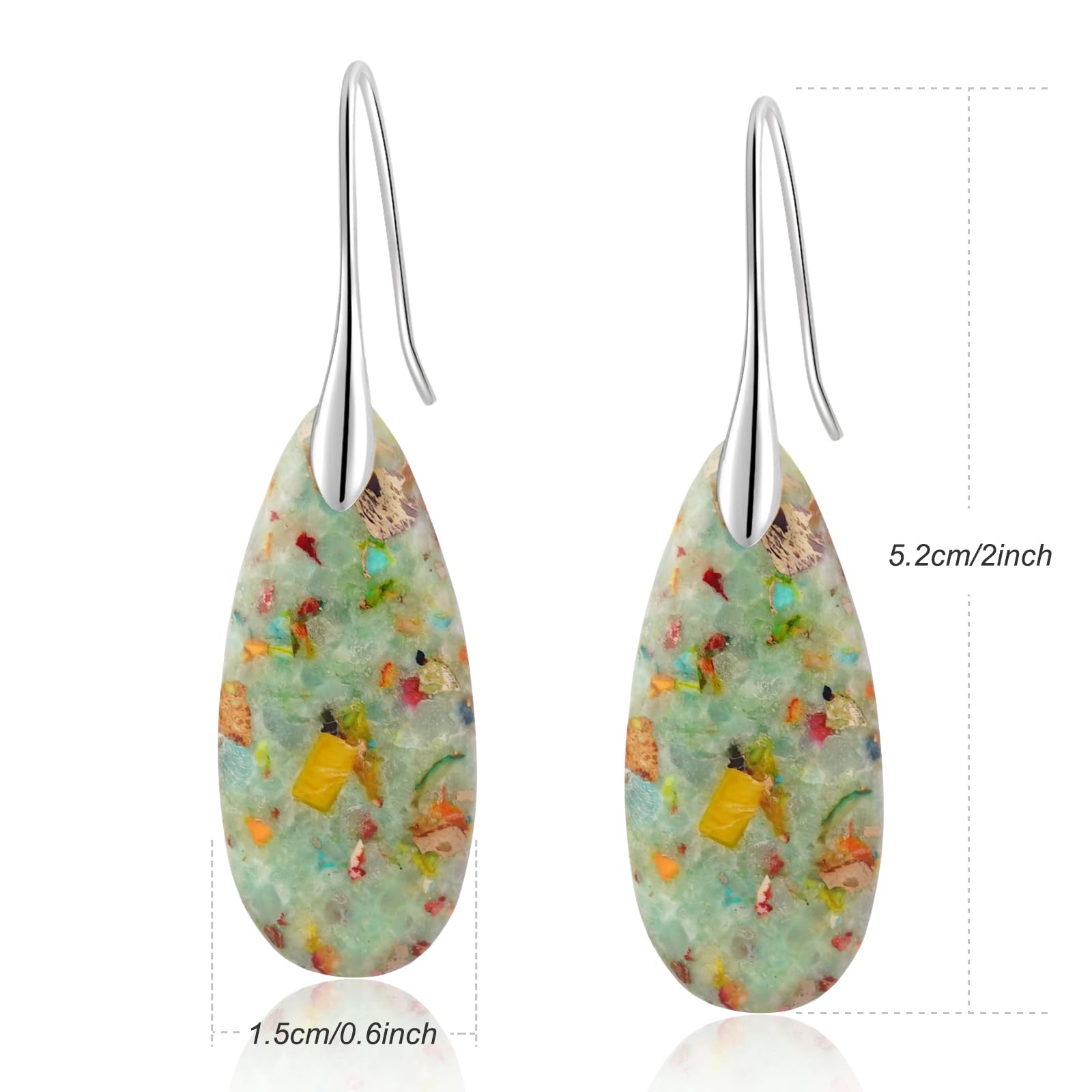 Sriomu Natural Healing Stone Fishhoop Dangle Drop Earrings Statement Gold silver earrings