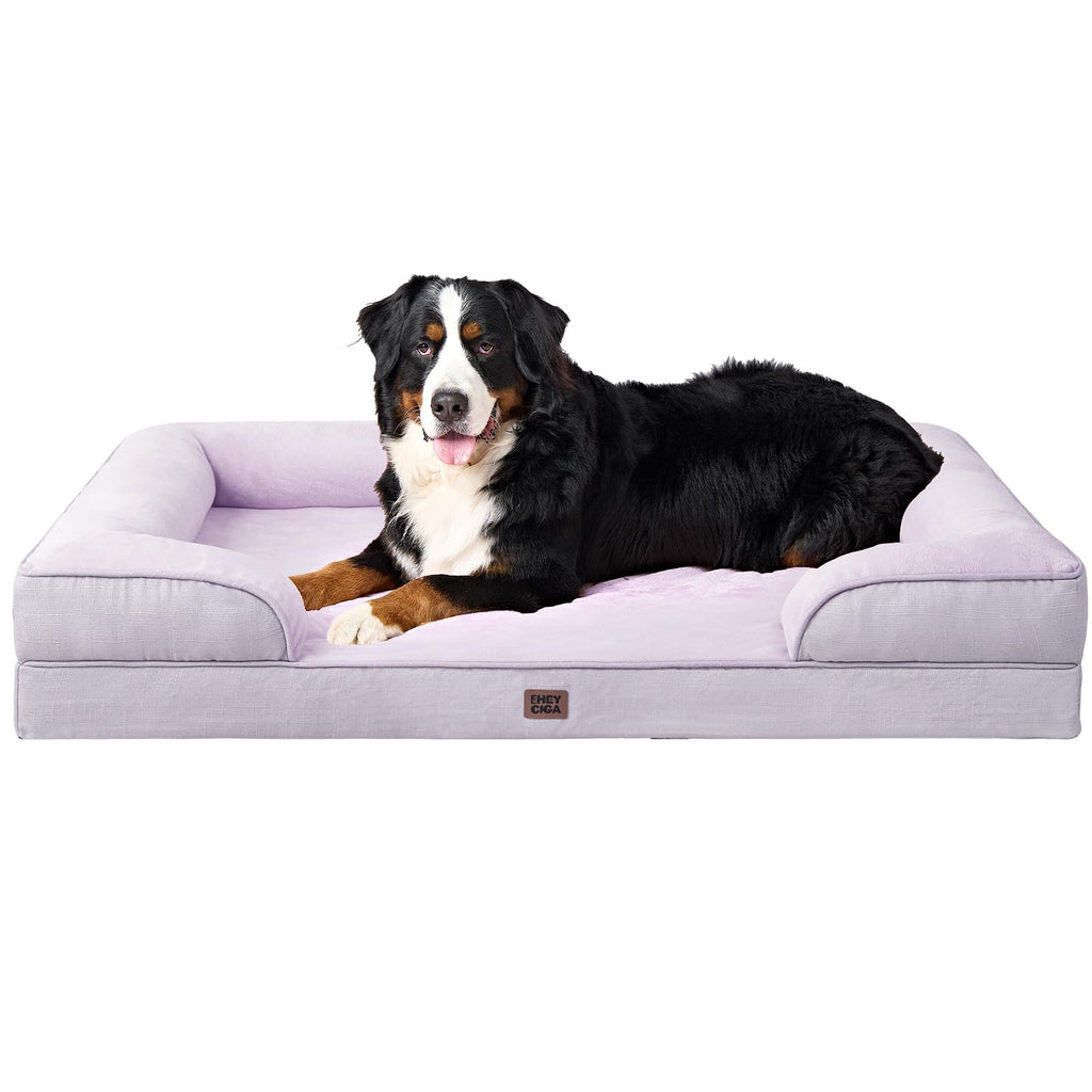 EHEYCIGA Orthopedic Dog Beds Large Sized Dog, Waterproof Memory Foam Pet Bed with Sides, Non-Slip Bottom Large Pet Bed with Washable Removable Cover, Grey