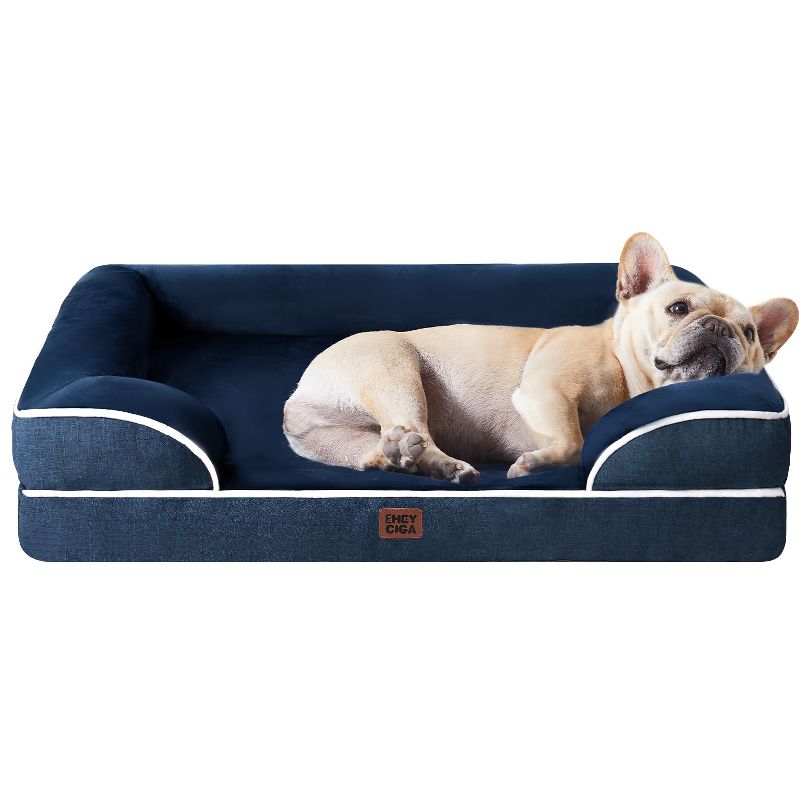 EHEYCIGA Orthopedic Dog Beds Large Sized Dog, Waterproof Memory Foam Pet Bed with Sides, Non-Slip Bottom Large Pet Bed with Washable Removable Cover, Grey