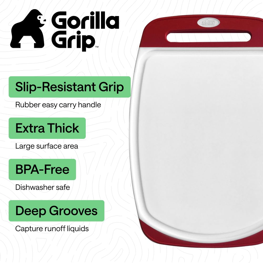 GORILLA GRIP BPA-Free Reversible Kitchen Cutting Board, Set of 3, Black
