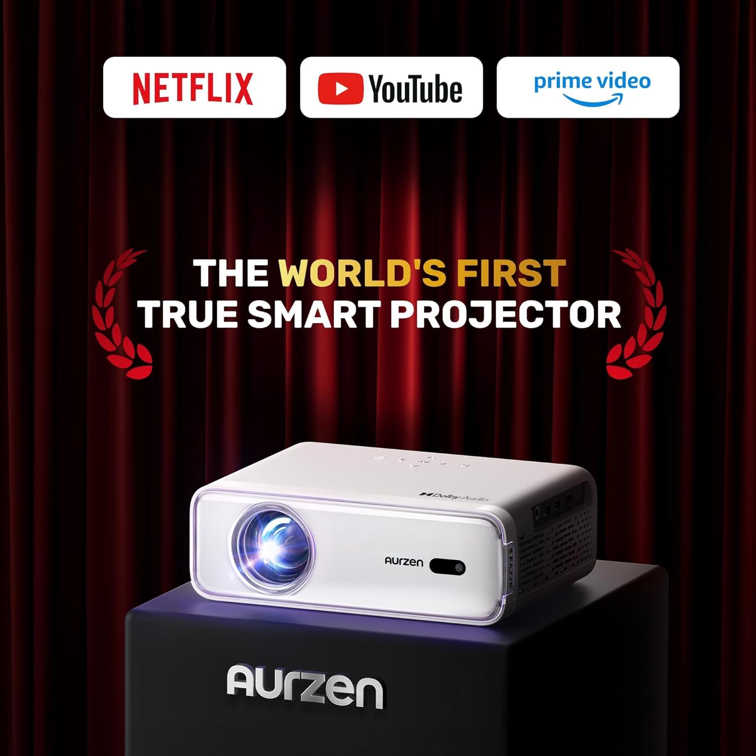 Aurzen Roku TV D1R Smart Portable Outdoor Projector with WiFi and Bluetooth