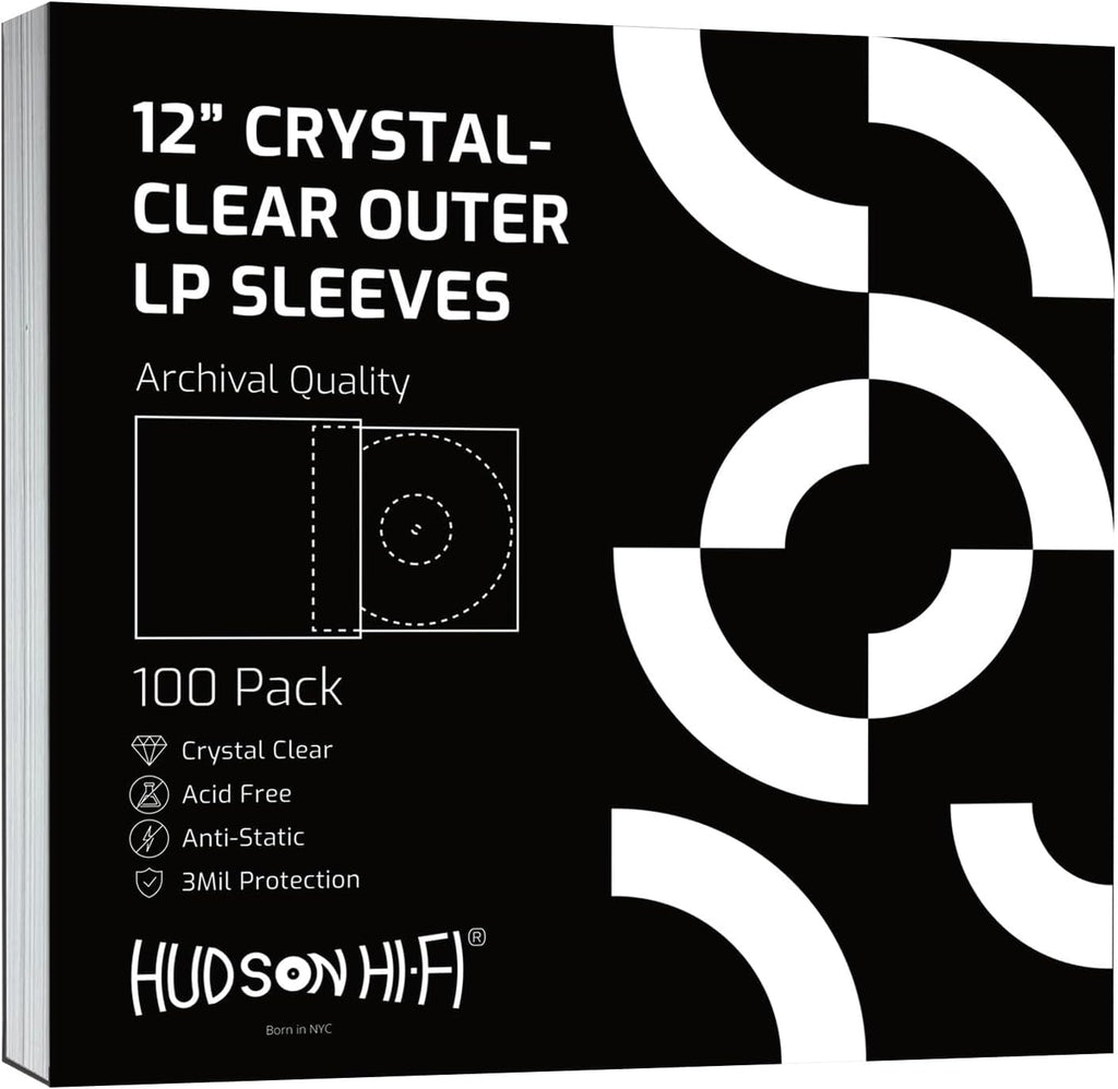 Hudson Hi-Fi Flexible Archival-Grade Vinyl Jacket Outer Sleeves – 100 Pack – Crystal Clear Polypropylene, Anti-Static & Acid-Free