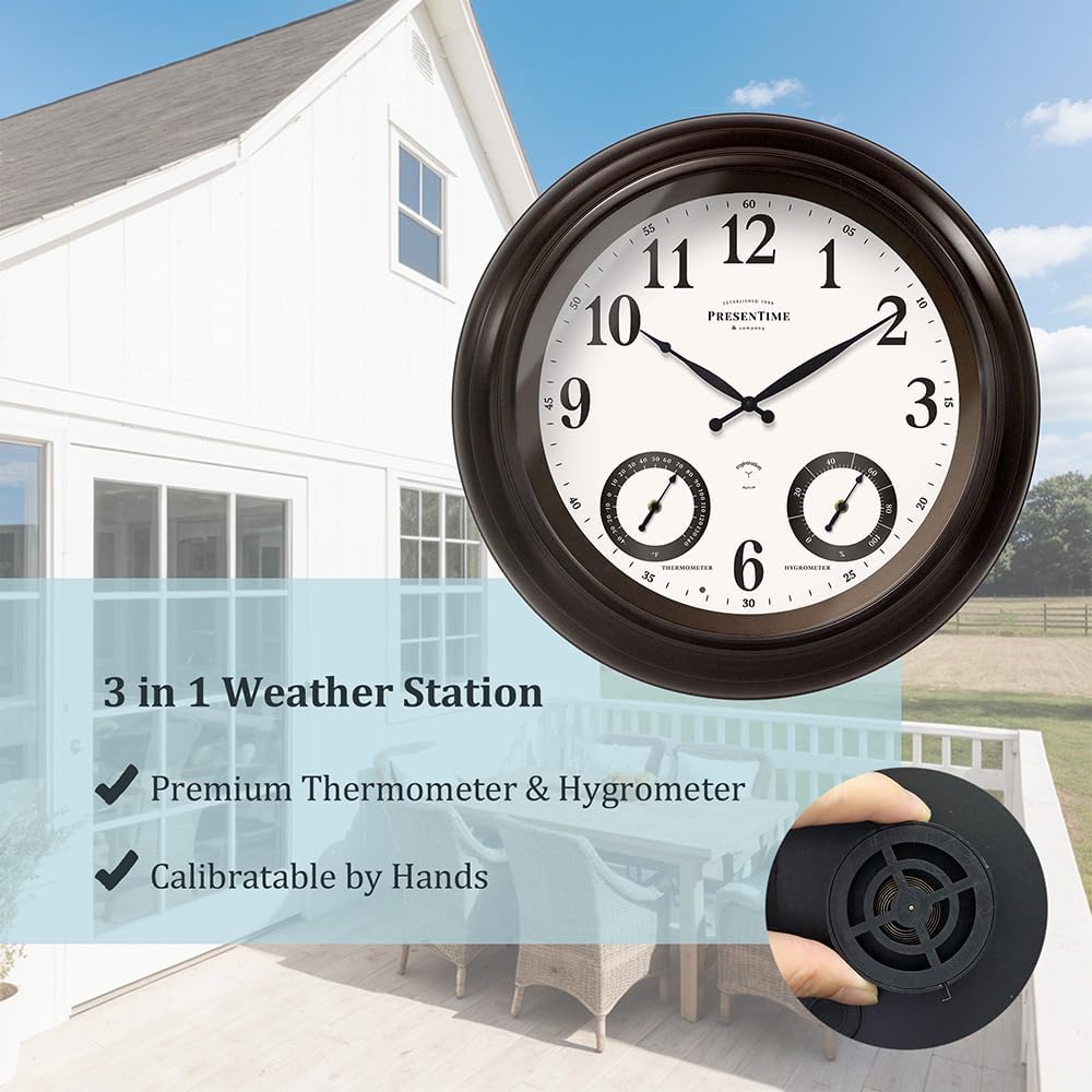 Presentime 24 inch Large Illuminated Waterproof Outdoor Clock