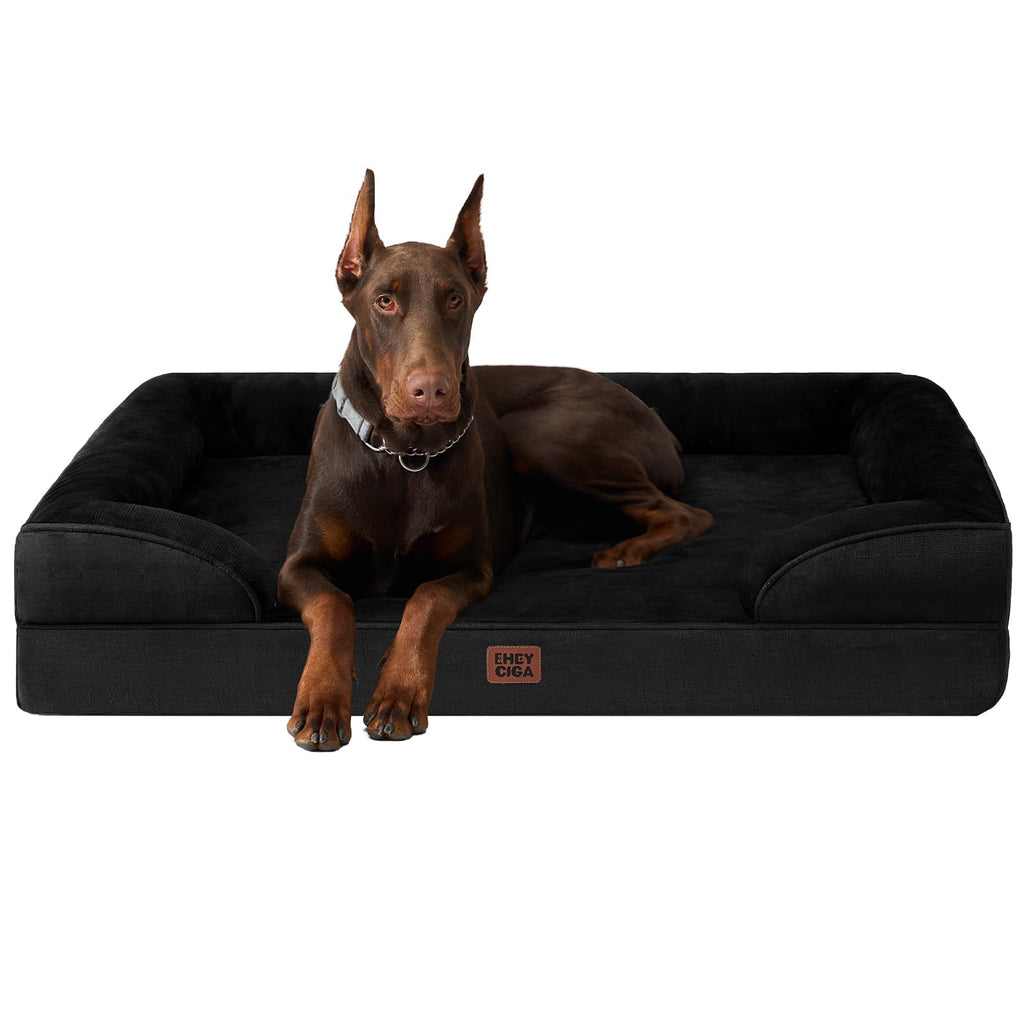 EHEYCIGA Orthopedic Dog Beds Large Sized Dog, Waterproof Memory Foam Pet Bed with Sides, Non-Slip Bottom Large Pet Bed with Washable Removable Cover, Grey