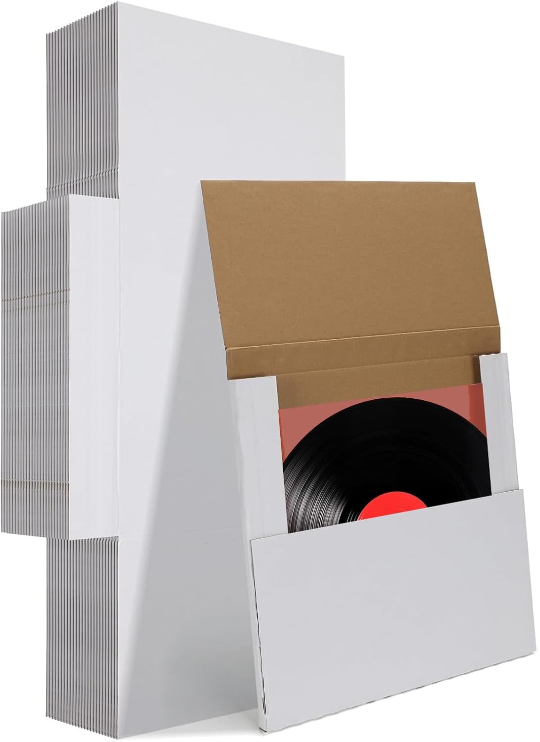 50 Pack Vinyl Record Shipping Boxes: 12.5" X 12.5" x 1" White Vinyl Record LP Shipping Mailer Boxes, Easy Fold LP Cardboard Mailing Boxes Multi Depth Album Mailers for Packaging Moving Storage