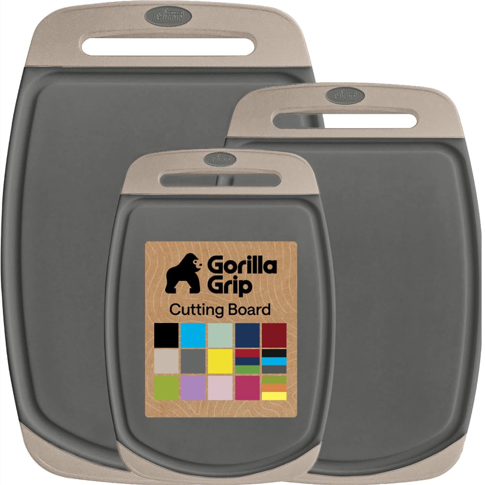 GORILLA GRIP BPA-Free Reversible Kitchen Cutting Board, Set of 3, Black