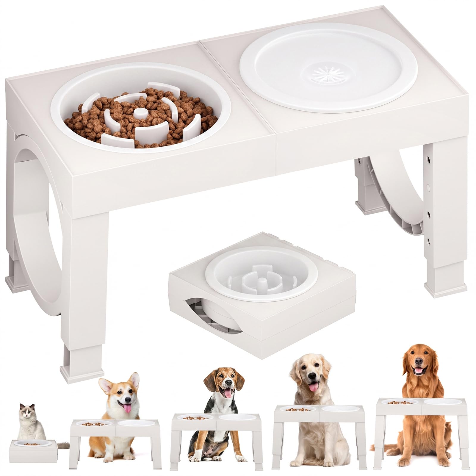 XIAZ Elevated Dog Bowls Large Breed Raised Dogs Bowl Stand Large/Medium Sized Dog Stainless Steel Food Water Bowl Stands 5 Heights Adjustable 9/11/12/14in Black Pet Feeder Dish Station