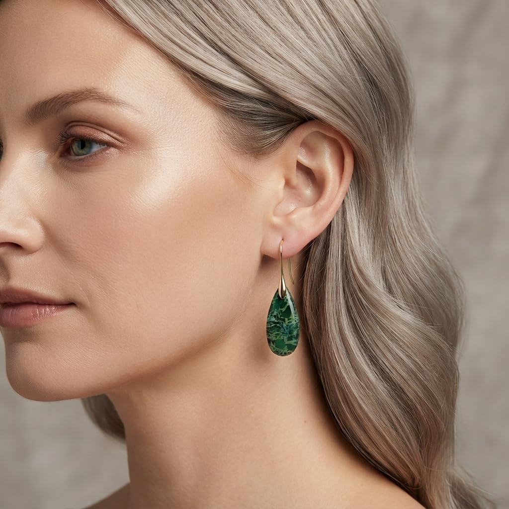 Sriomu Natural Healing Stone Fishhoop Dangle Drop Earrings Statement Gold silver earrings