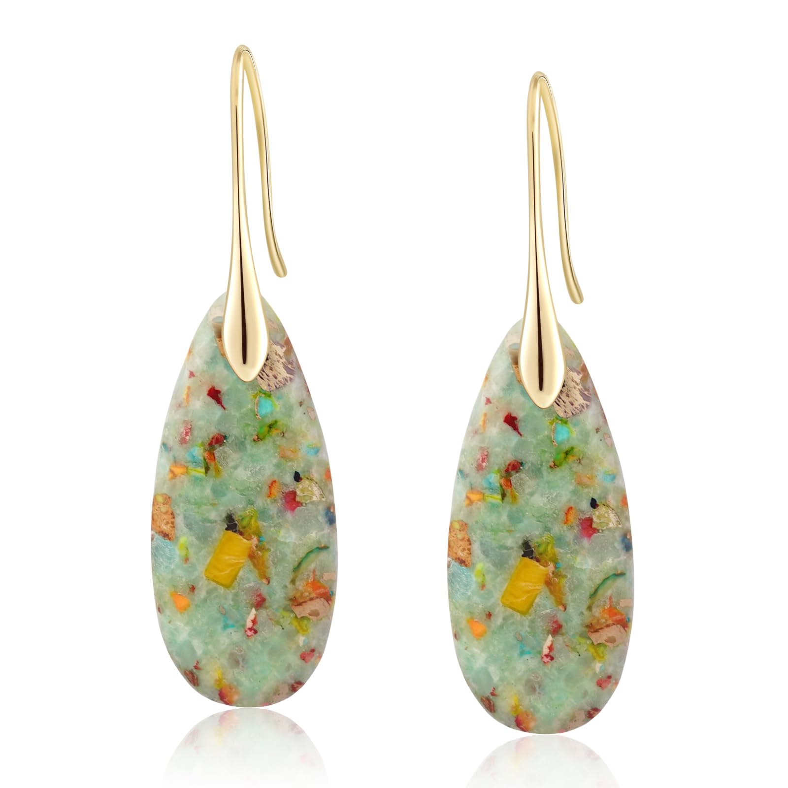 Sriomu Natural Healing Stone Fishhoop Dangle Drop Earrings Statement Gold silver earrings