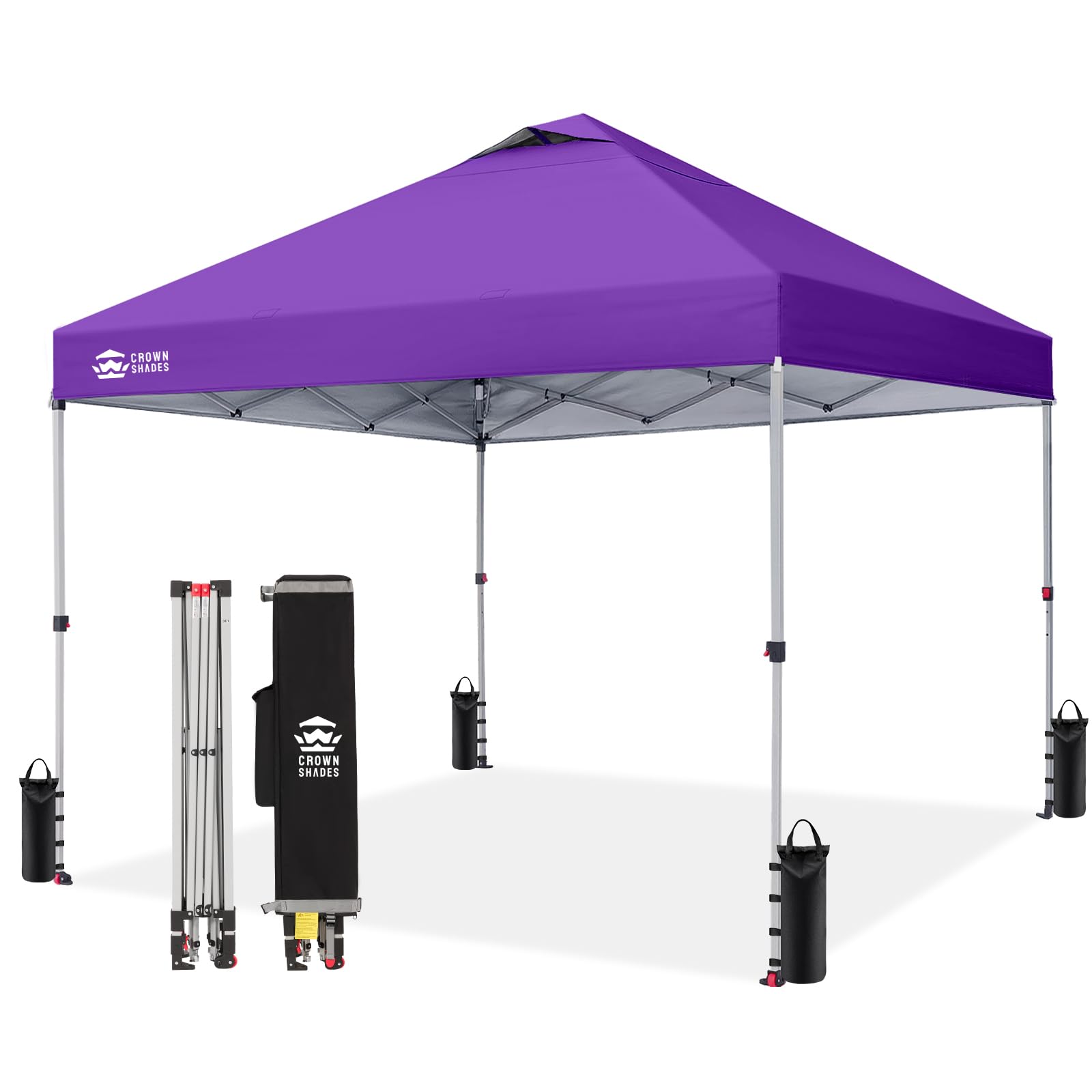 CROWN SHADES 8x8 Pop Up Canopy Tent with One Push Setup, Grid White