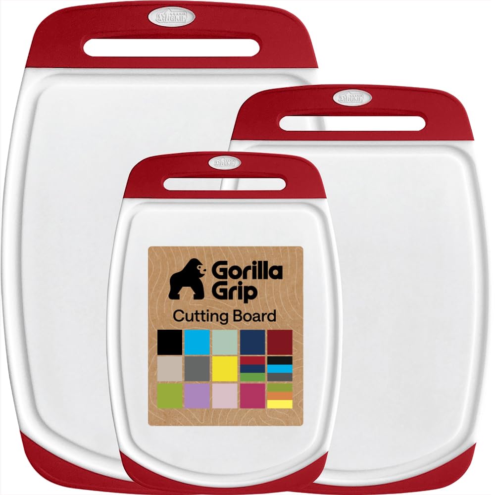 GORILLA GRIP BPA-Free Reversible Kitchen Cutting Board, Set of 3, Black