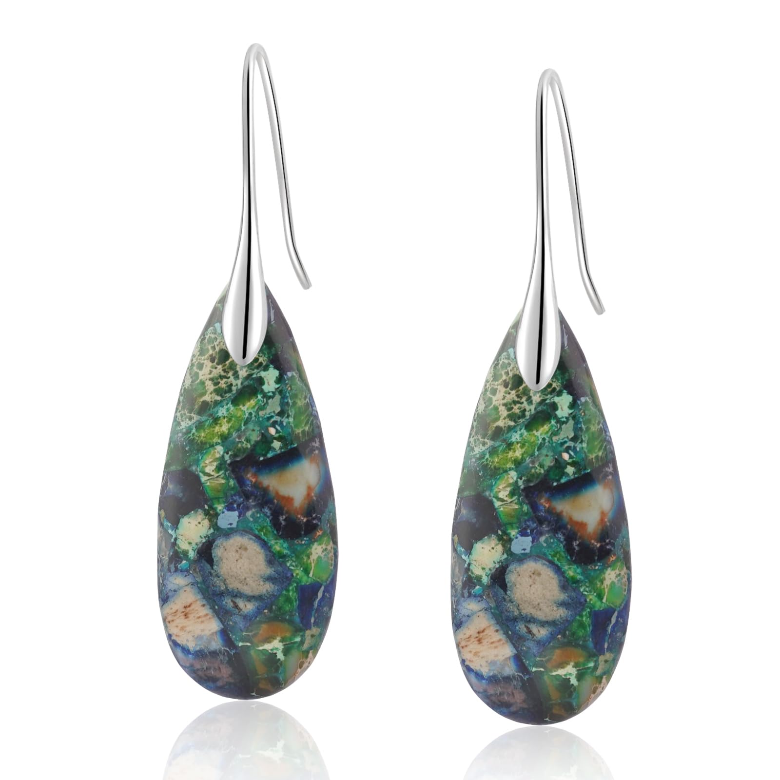 Sriomu Natural Healing Stone Fishhoop Dangle Drop Earrings Statement Gold silver earrings