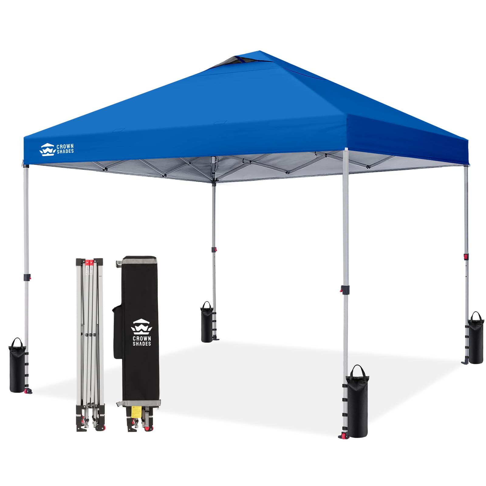 CROWN SHADES 8x8 Pop Up Canopy Tent with One Push Setup, Grid White