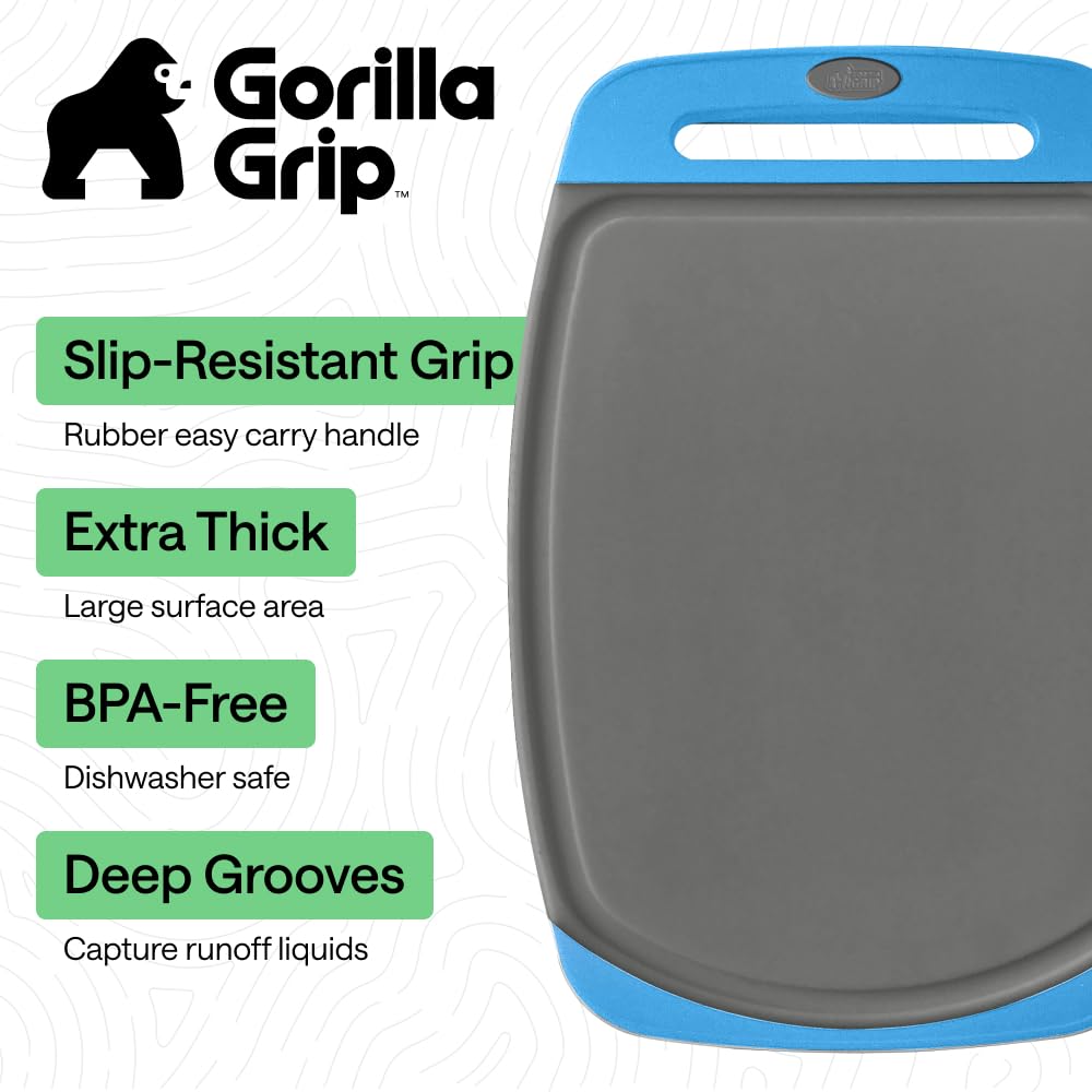 GORILLA GRIP BPA-Free Reversible Kitchen Cutting Board, Set of 3, Black