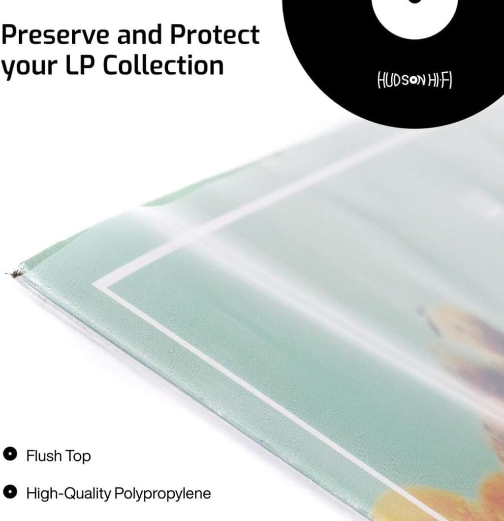 Hudson Hi-Fi Flexible Archival-Grade Vinyl Jacket Outer Sleeves – 100 Pack – Crystal Clear Polypropylene, Anti-Static & Acid-Free
