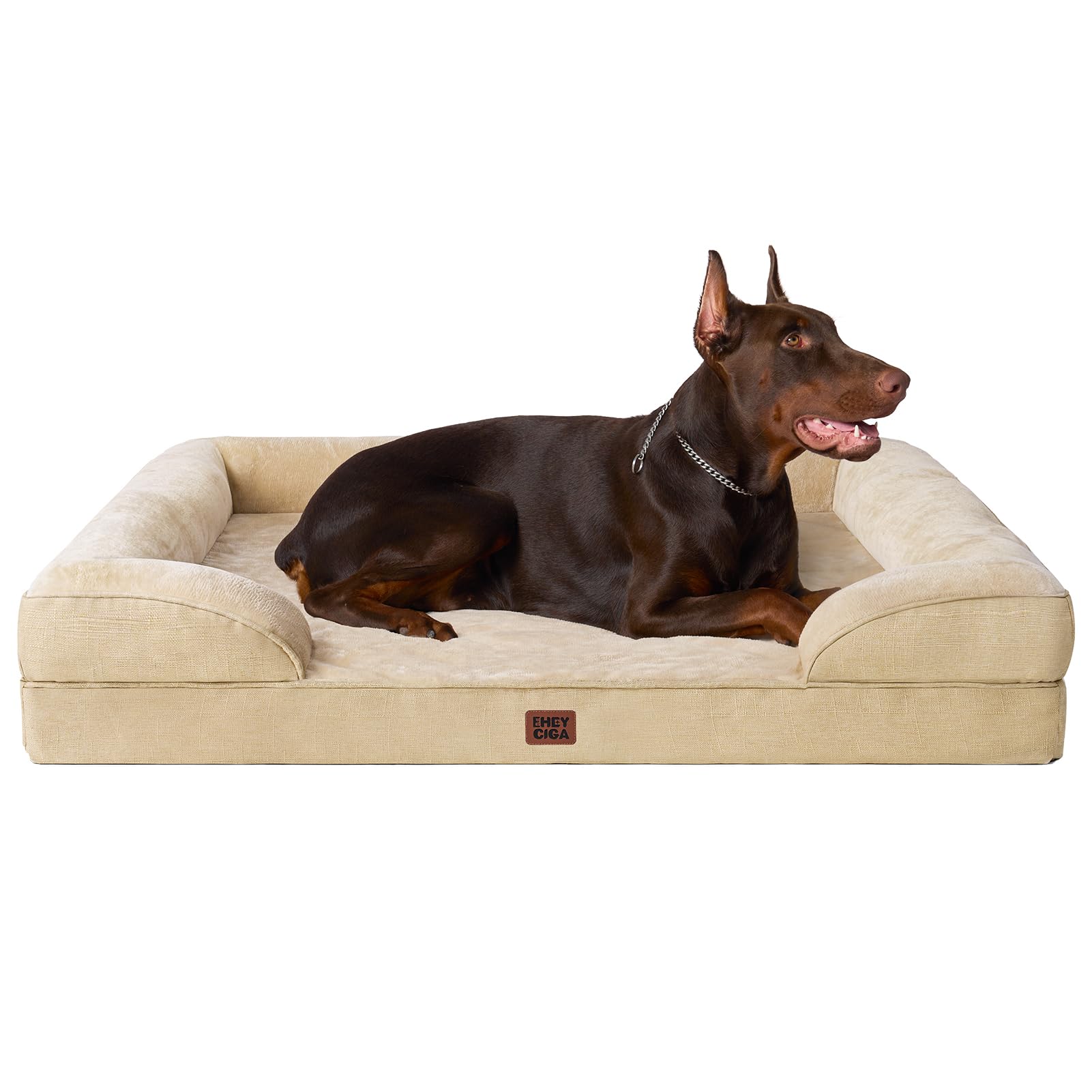 EHEYCIGA Orthopedic Dog Beds Large Sized Dog, Waterproof Memory Foam Pet Bed with Sides, Non-Slip Bottom Large Pet Bed with Washable Removable Cover, Grey