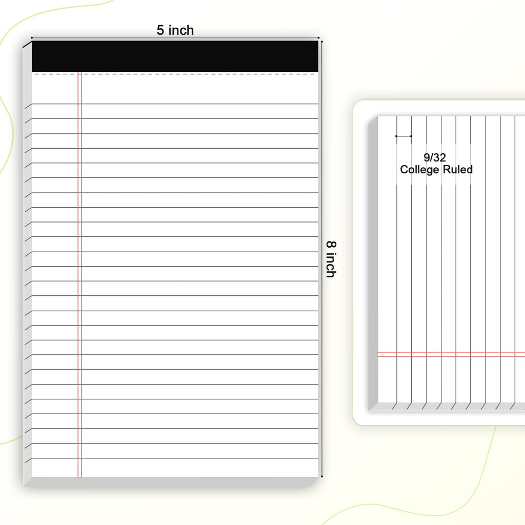 5pcs Small Note Pads 5x8 Notebook College Ruled Legal Pads Color Notepads 5 Pack Study Back Writing Pads 5 x 8 Perforated Narrow Ruled Pads of Paper for School & Office Supplies 30 Sheets/Pack