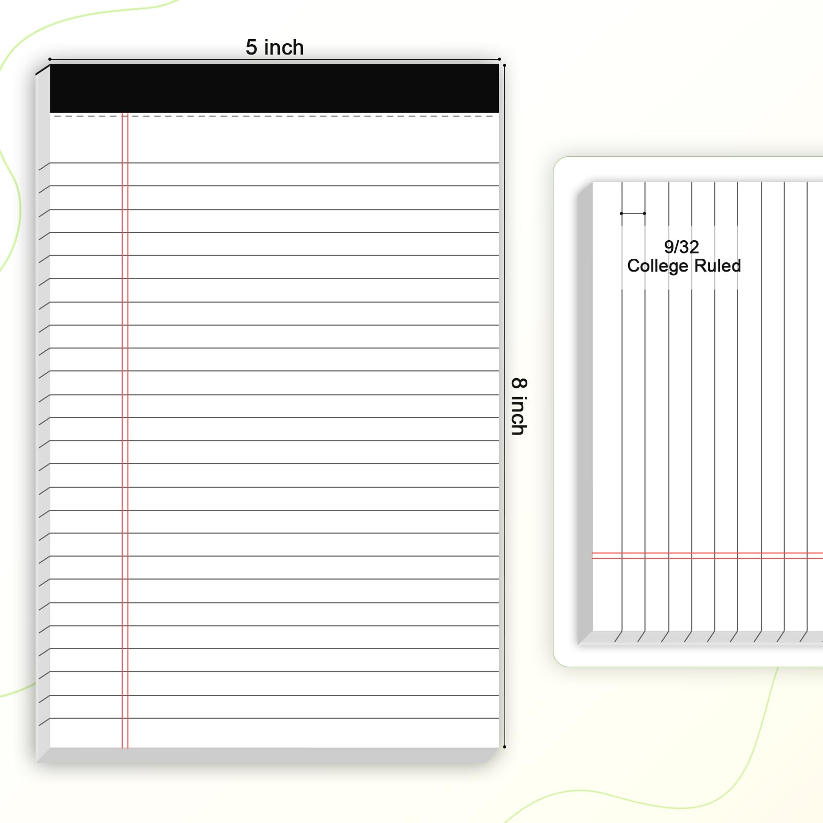 5pcs Small Note Pads 5x8 Notebook College Ruled Legal Pads Color Notepads 5 Pack Study Back Writing Pads 5 x 8 Perforated Narrow Ruled Pads of Paper for School & Office Supplies 30 Sheets/Pack