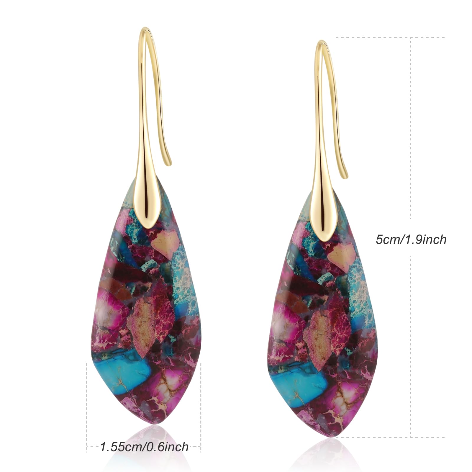 Sriomu Natural Healing Stone Fishhoop Dangle Drop Earrings Statement Gold silver earrings