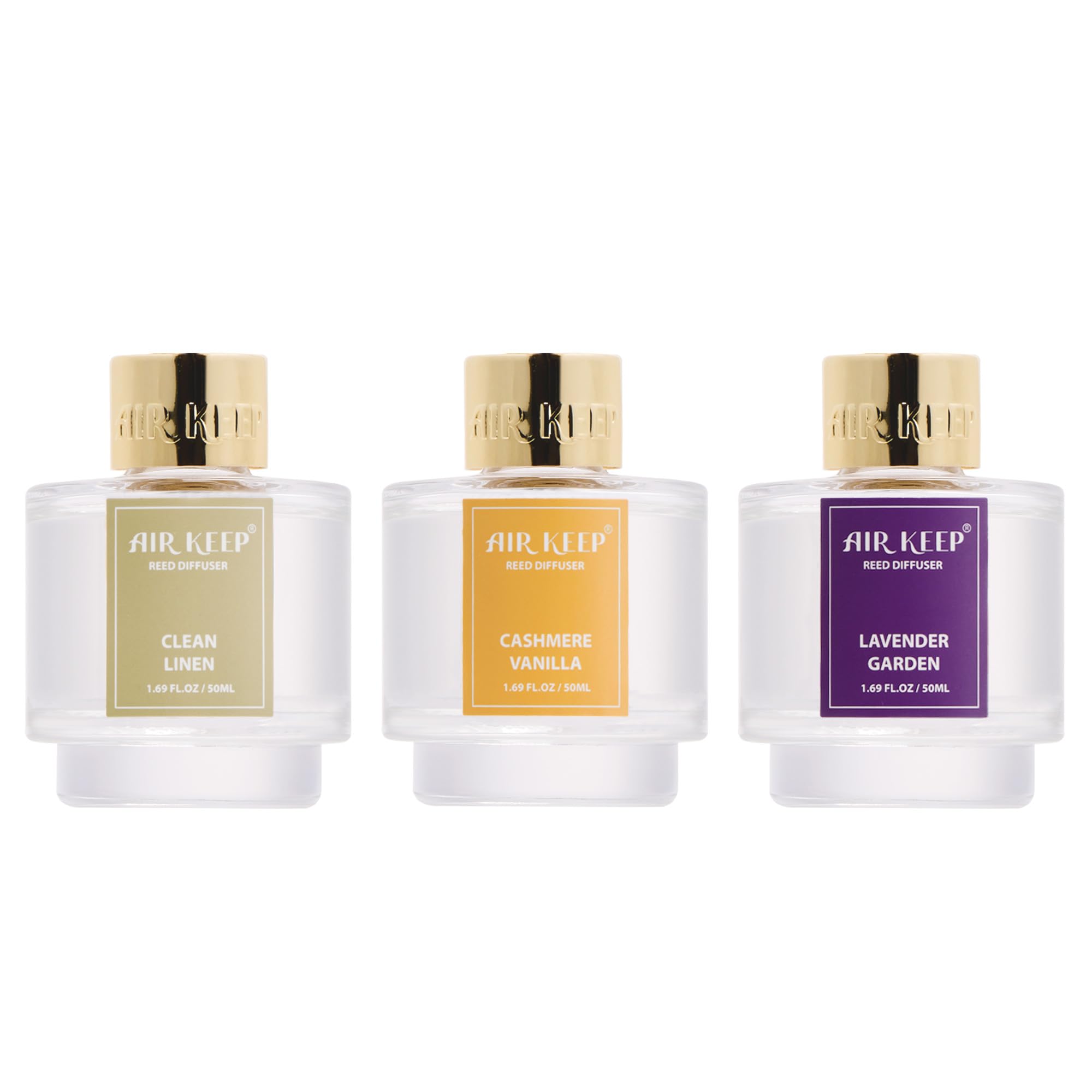 Airkeep Reed Diffuser Set of 3,Clean Linen Ocean Mist&Sea Salt Lavender Eucalyptus Oil Reed Diffusers for Bedroom Living Room Office Aromatherapy Oil Reed Diffuser for Gift 50ml x 3