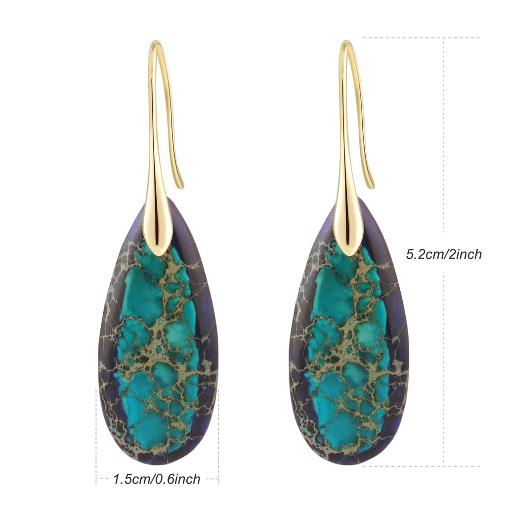 Sriomu Natural Healing Stone Fishhoop Dangle Drop Earrings Statement Gold silver earrings