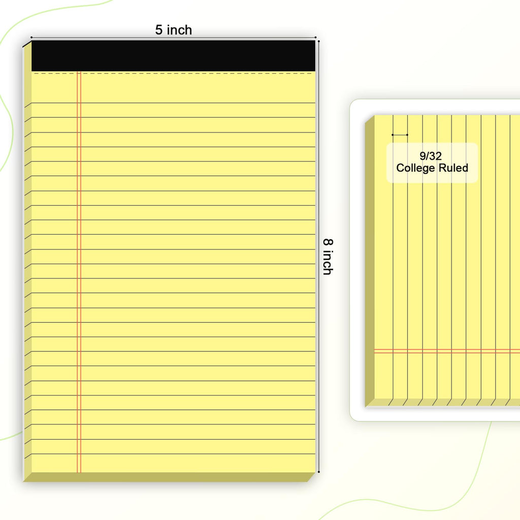 5pcs Small Note Pads 5x8 Notebook College Ruled Legal Pads Color Notepads 5 Pack Study Back Writing Pads 5 x 8 Perforated Narrow Ruled Pads of Paper for School & Office Supplies 30 Sheets/Pack