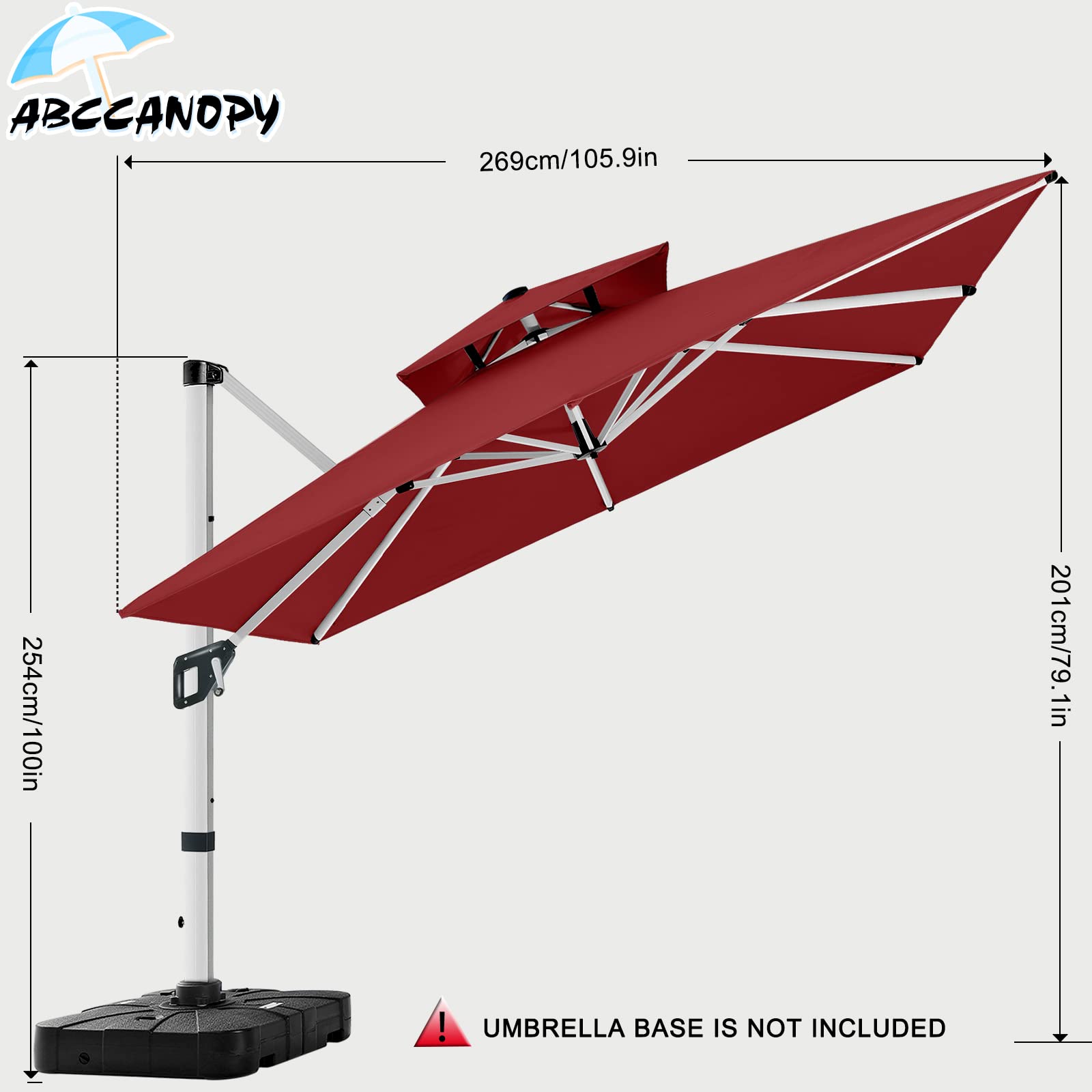 ABCCANOPY Patio Umbrella Cantilever Double Top Outdoor Offset Umbrella with 360° Rotation