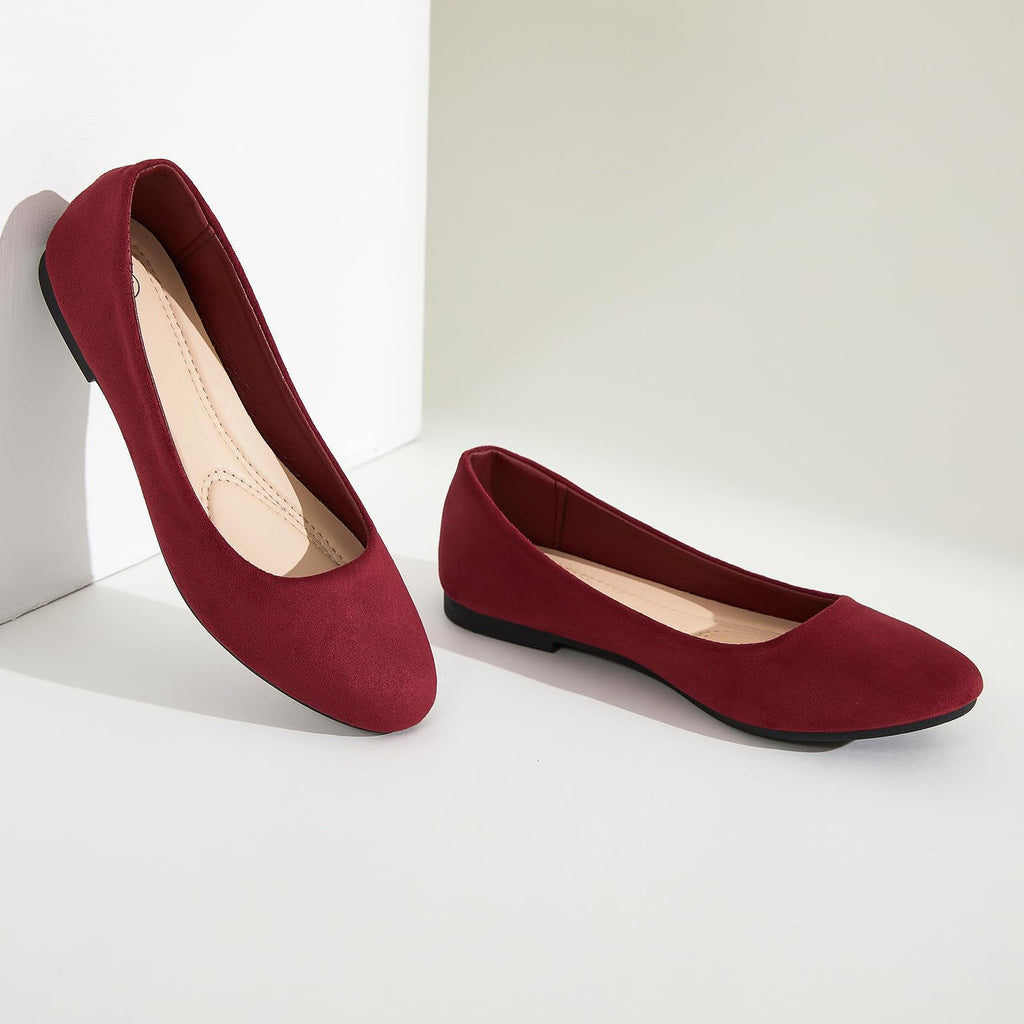 Shupua Flats for Women Round Toe Black Ballet Flats Dressy Work Shoes